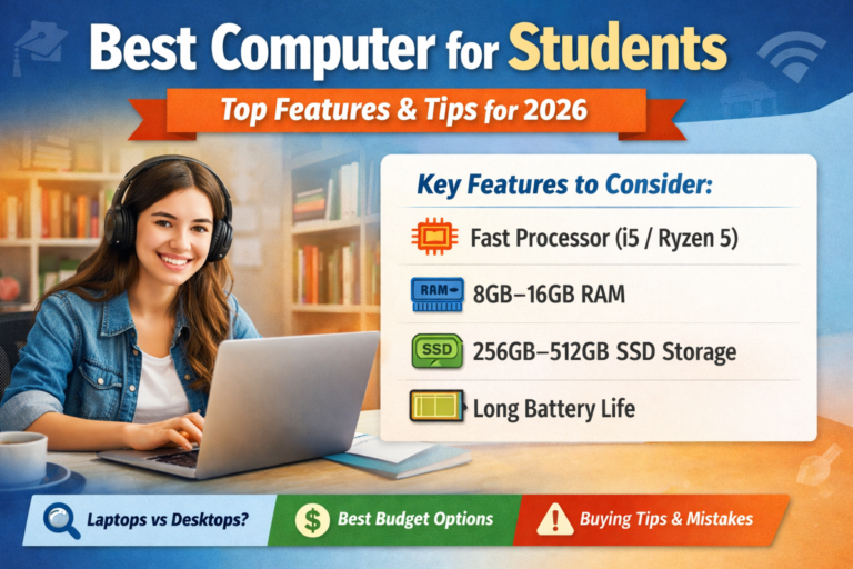 Best computer for students setup with laptop, study desk, and learning essentials