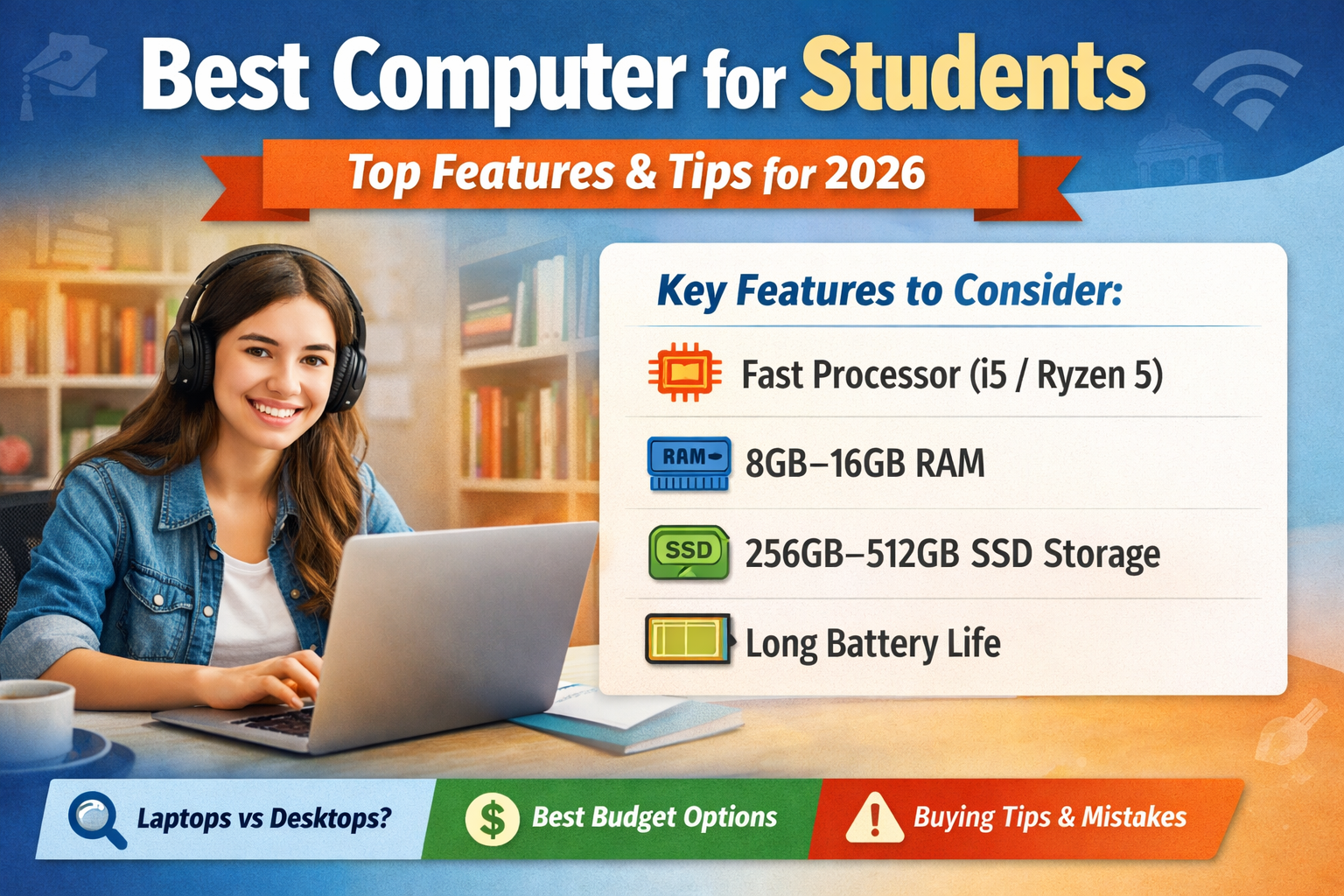Best computer for students setup with laptop, study desk, and learning essentials